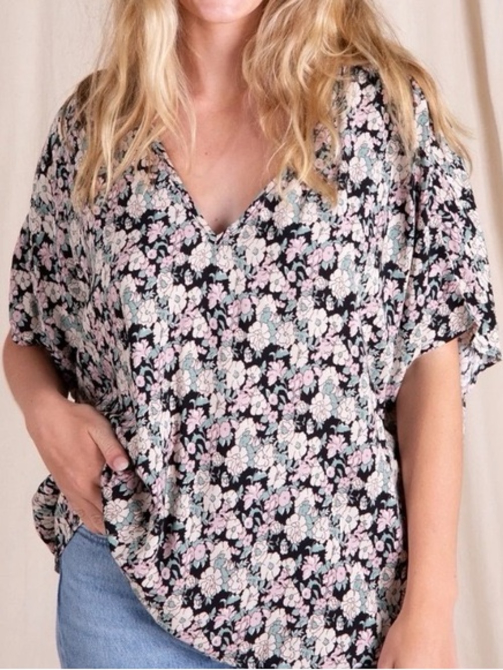 Natural Life Women's Floral V-Neck Blouse